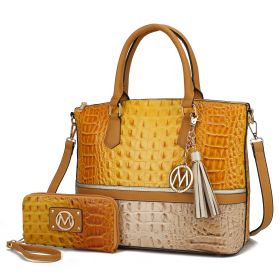 MKF Collection Autumn Crocodile Skin Tote Handbag with Wallet by Mia k (Color: Beige-Yellow, Material: Vegan Leather)