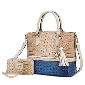 MKF Collection Autumn Crocodile Skin Tote Handbag with Wallet by Mia k (Color: Navy-Beige, Material: Vegan Leather)