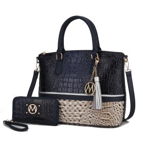 MKF Collection Autumn Crocodile Skin Tote Handbag with Wallet by Mia k (Color: Grey-Navy, Material: Vegan Leather)