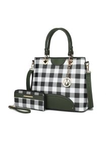 MKF Collection Gabriella Checkers Handbag with Wallet by Mia k (Color: Olive, Material: Polycarbonate)