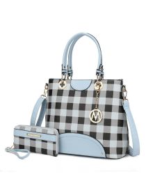 MKF Collection Gabriella Checkers Handbag with Wallet by Mia k (Color: Light Blue, Material: Polycarbonate)