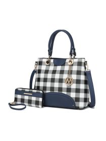 MKF Collection Gabriella Checkers Handbag with Wallet by Mia k (Color: Navy, Material: Polycarbonate)