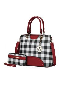 MKF Collection Gabriella Checkers Handbag with Wallet by Mia k (Color: Red, Material: Polycarbonate)