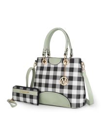 MKF Collection Gabriella Checkers Handbag with Wallet by Mia k (Color: Mint, Material: Polycarbonate)