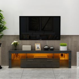 20 minutes quick assemble, modern TV Stand with LED Lights,high glossy front TV Cabinet,can be assembled in Lounge Room, Living Room or Bedroom (Color: Black, main material: Particle Board)