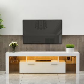 20 minutes quick assemble, modern TV Stand with LED Lights,high glossy front TV Cabinet,can be assembled in Lounge Room, Living Room or Bedroom (Color: White, main material: Particle Board)