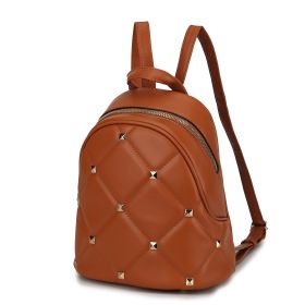 Hayden Quilted Vegan Leather with Studs Women Backpack (Color: Brown, Material: Vegan Leather)