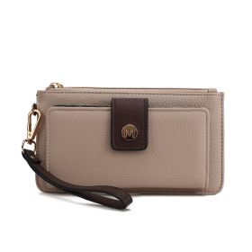 Olympe Vegan Leather Women Wristlet Wallet (Color: Taupe-Coffee, Material: Vegan Leather)