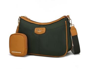 Freya Women Crossbody Bag and Pouch (Color: Olive-Mustard, Material: Vegan Leather)