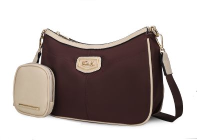 Freya Women Crossbody Bag and Pouch (Color: Coffee-Ivory, Material: Vegan Leather)