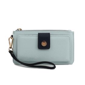 Olympe Vegan Leather Women Wristlet Wallet (Color: Light Blue-Navy, Material: Vegan Leather)