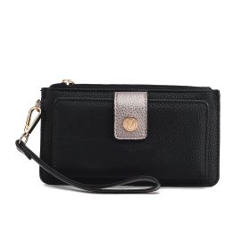 Olympe Vegan Leather Women Wristlet Wallet (Color: Black-Pewter, Material: Vegan Leather)