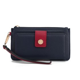 Olympe Vegan Leather Women Wristlet Wallet (Color: Navy-Red, Material: Vegan Leather)