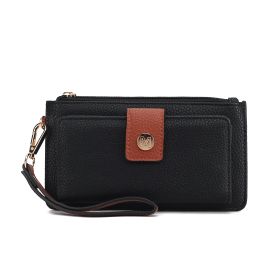 Olympe Vegan Leather Women Wristlet Wallet (Color: Black-Cognac, Material: Vegan Leather)