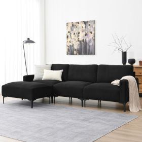 103.5*59" Modern L-shaped Sectional Sofa, 4-seat Velvet Fabric Couch Set with Convertible Ottoman,Freely Combinable Sofa for Living Room, Apartment, O (Color: Black)