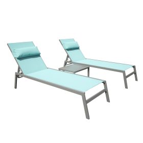 Patio Chaise Lounge Set of 3, Aluminum Pool Lounge Chairs with Side Table, Outdoor Adjustable Recliner All Weather for Poolside, Beach, Yard, Balcony (Color: as Pic)