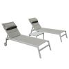 Outdoor Patio Chaise Lounge Set of 3, Aluminum Pool Lounge Chairs with Side Table and Wheels, Textilene Padded Adjustable Recliner All Weather for Poo