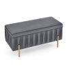 Elegant Upholstered Velvet Storage Bench with Cedar Wood Veneer, Large Storage Ottoman with Electroplate Iron Legs for Hallway Living Room Bedroom