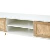 55.12" Rattan TV cabinet, double sliding doors for storage, adjustable shelf, solid wood legs, TV console for living room