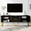 Modern TV Stand for TVs up to 75 Inches, Storage Cabinet with Drawers and Cabinets, Wood TV Console Table with Metal Legs and Handles for Living room