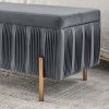 Elegant Upholstered Velvet Storage Bench with Cedar Wood Veneer, Large Storage Ottoman with Electroplate Iron Legs for Hallway Living Room Bedroom